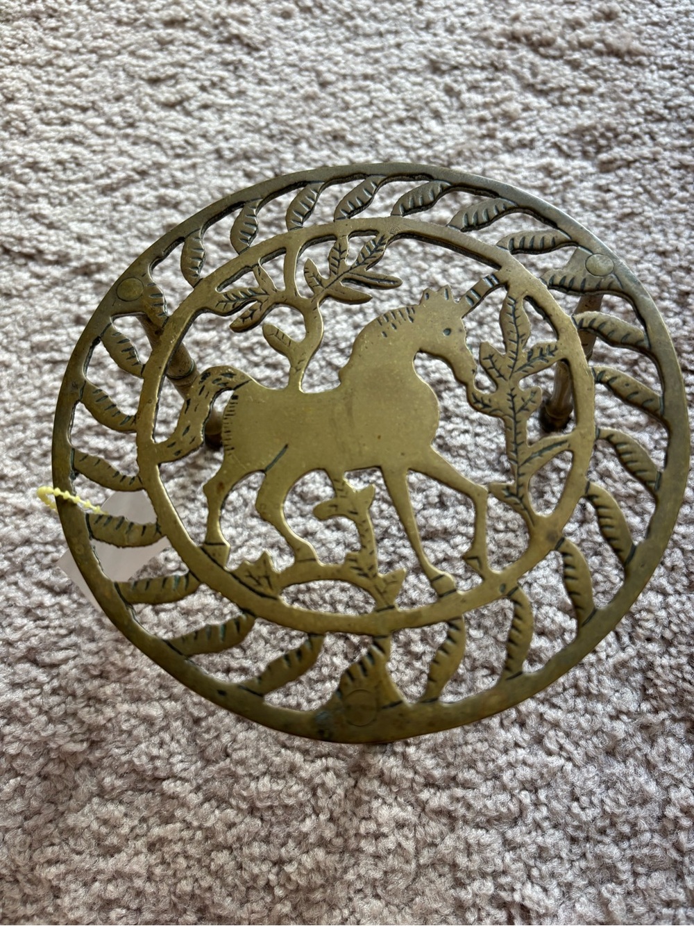 Vintage Brass-plated Unicorn Trivet / Small Plant Stand